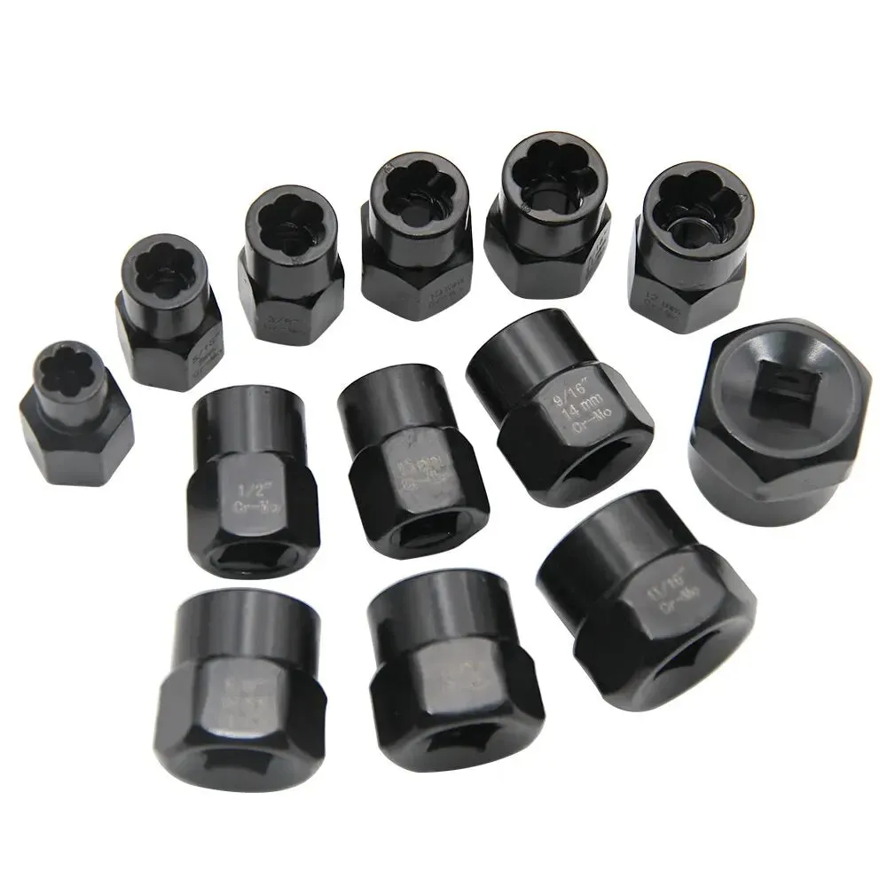 13pc Damaged Nut Extractor Bolt Screw Tire Slip Tooth Screw Hexagonal Dismantling Sleeve Extension Tool
