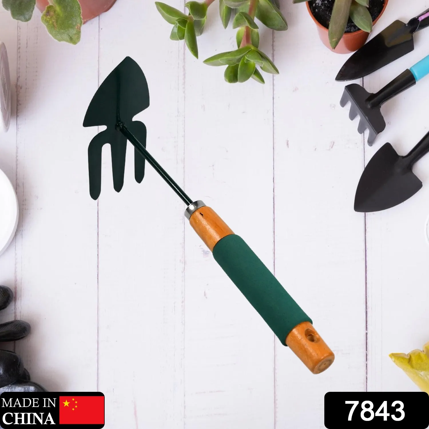 2 IN 1 DOUBLE HAND HOE GARDENING TOOL WITH WOODEN HANDLE