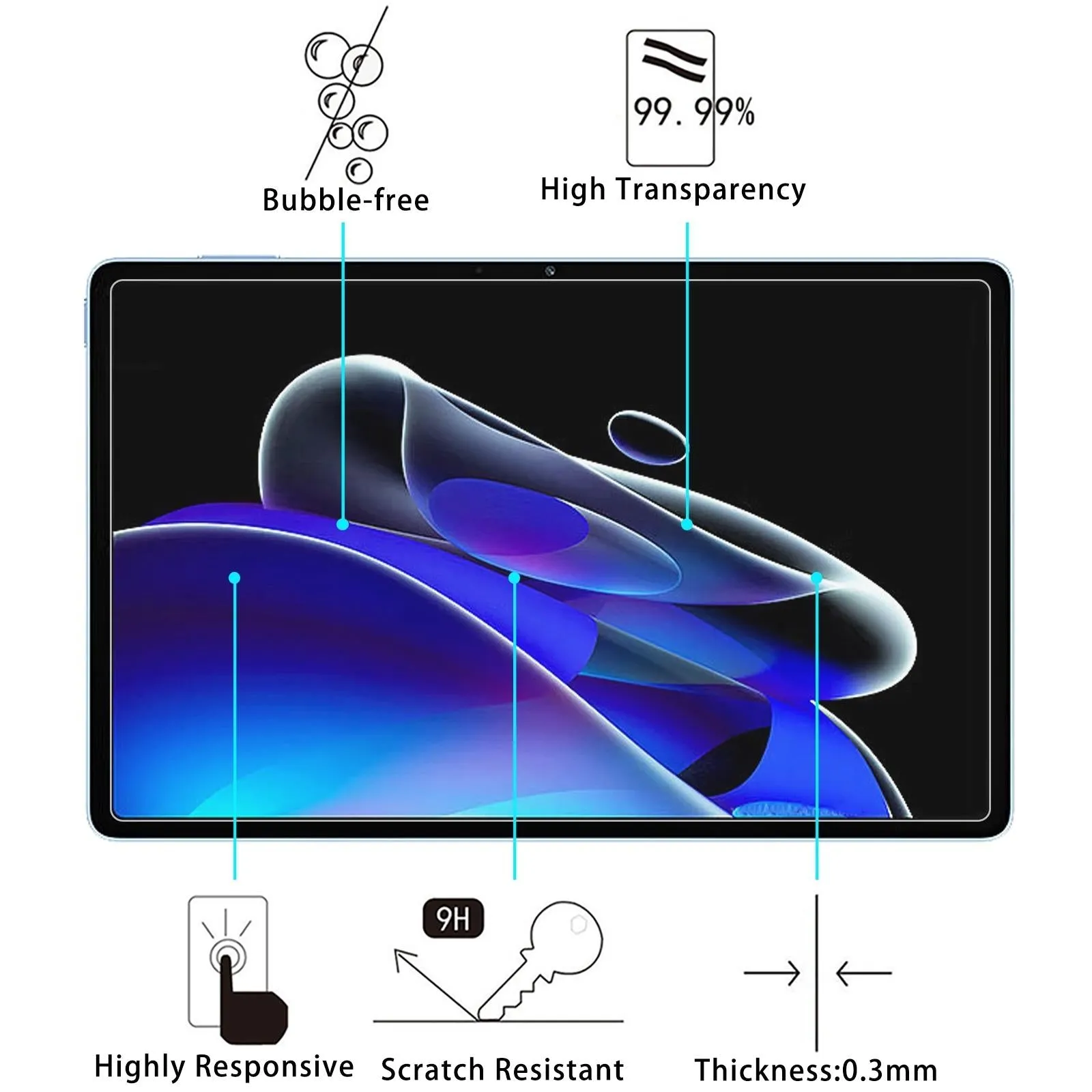 2-Pack 9H Tempered Glass Film For Realme Pad X - 0.3Mm Thickness