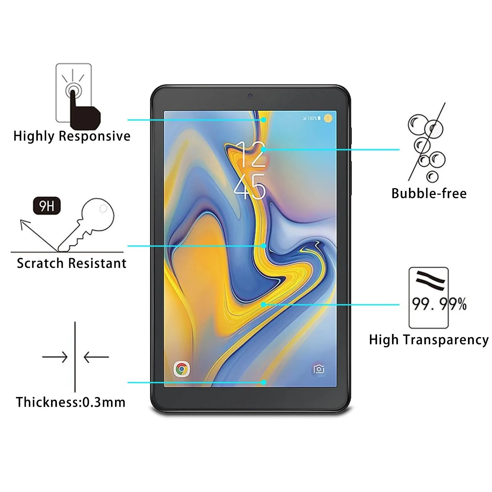 2-pack 9h Tempered Glass Film for Samsung Galaxy Tab a 8.0