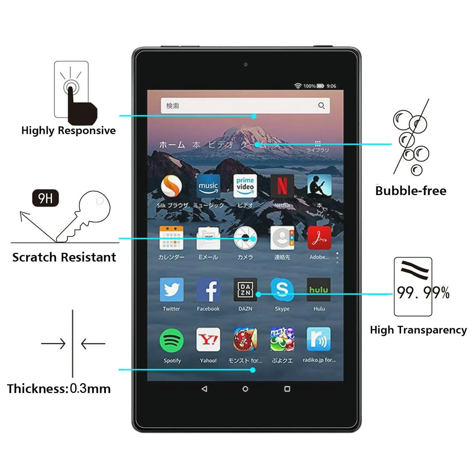 2-Pack Tempered Glass Film For Amazon Kindle Fire Hd 8 2018