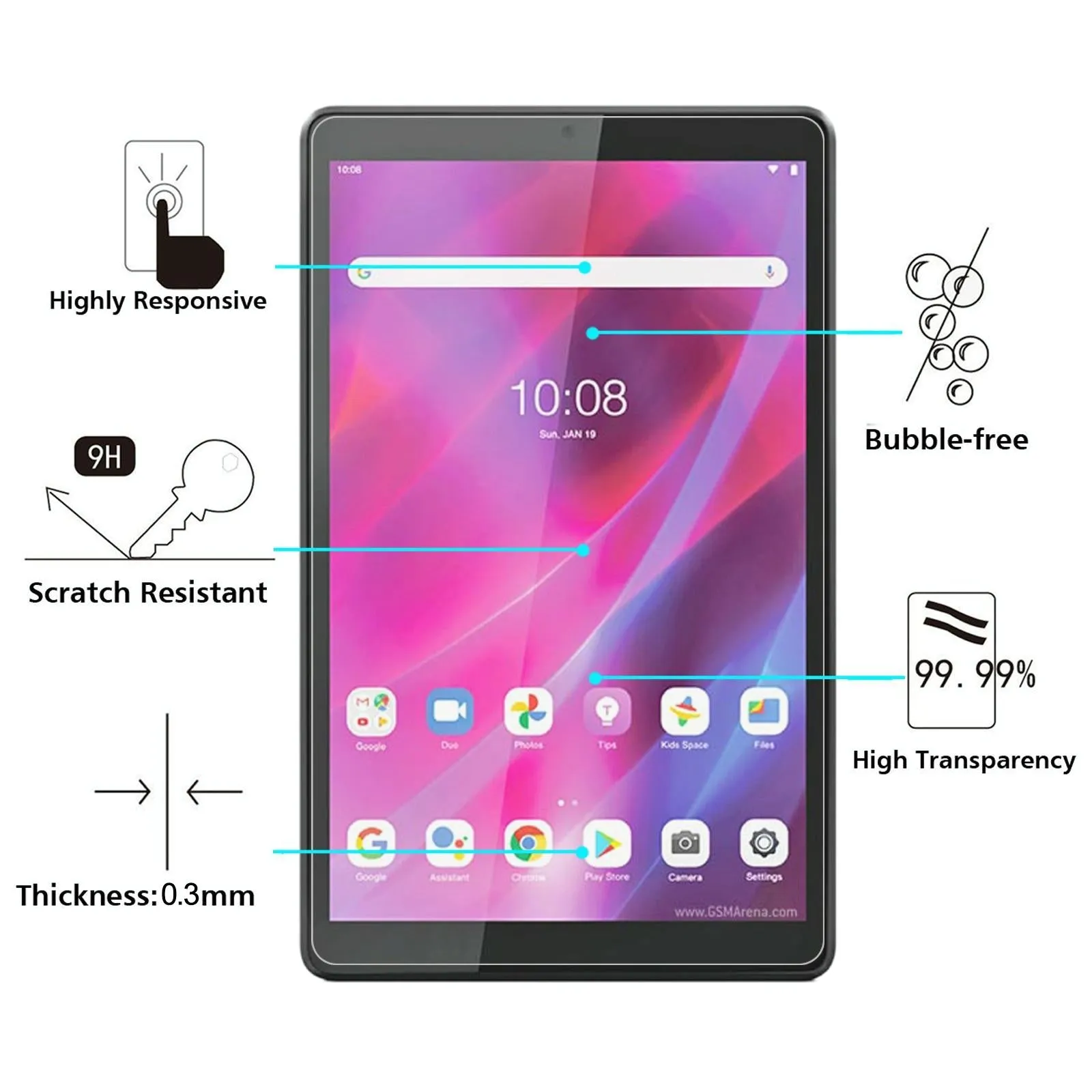 2-Pack Tempered Glass Film For Lenovo Tab M8 3Rd Gen - 9H 2.5D Explosion-Proof