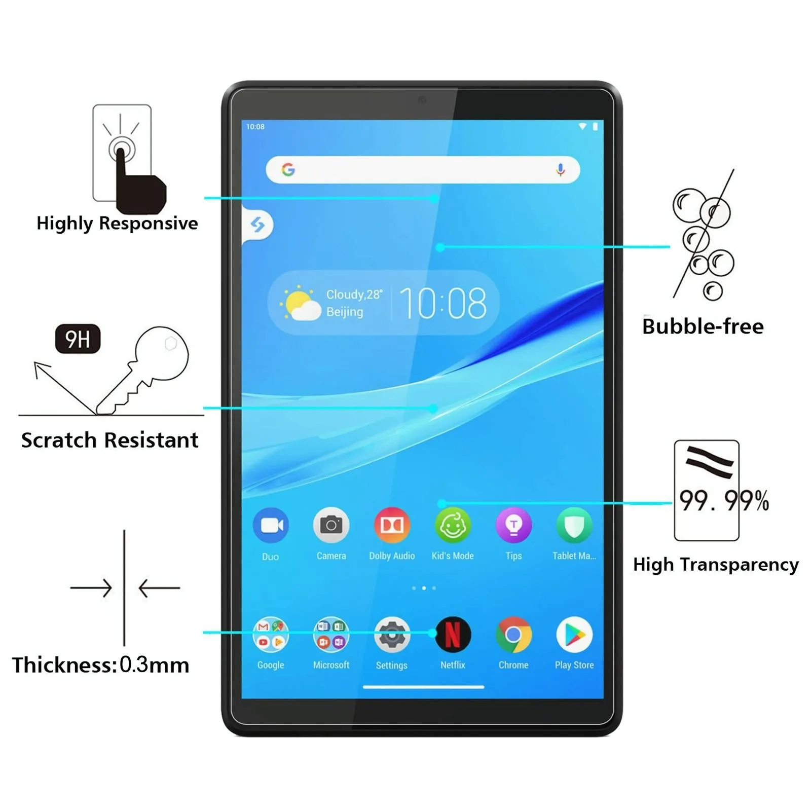 2-Pack Tempered Glass Film For Lenovo Tab M8 Fhd - 9H 2.5D Explosion-Proof