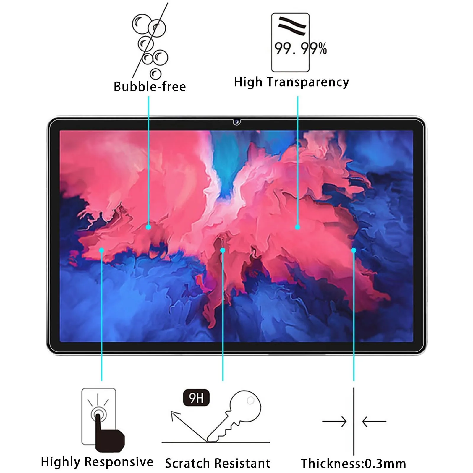 2 Pcs 9H Tempered Glass Film For Lenovo Pad / Pad Plus - Explosion-Proof
