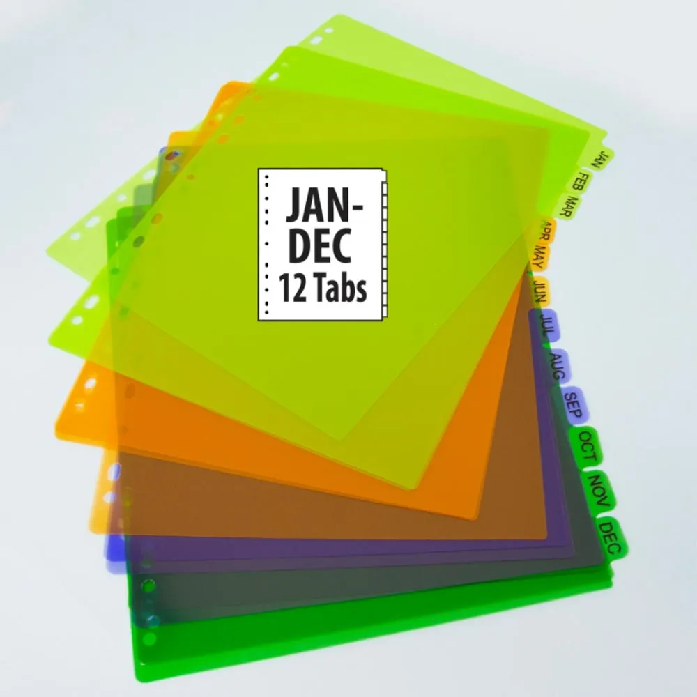 24 Tab Plastic Dividers 12 Preprinted Months Multicolor 11 Rings Binder Index