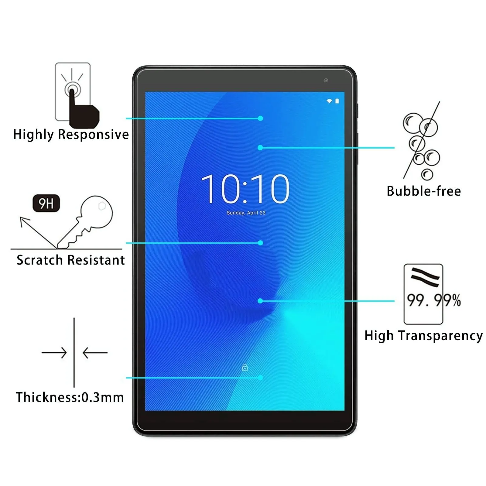 25-Pack Tempered Glass Film For Alcatel 1T 10 Tablet - 9H 2.5D Explosion-Proof