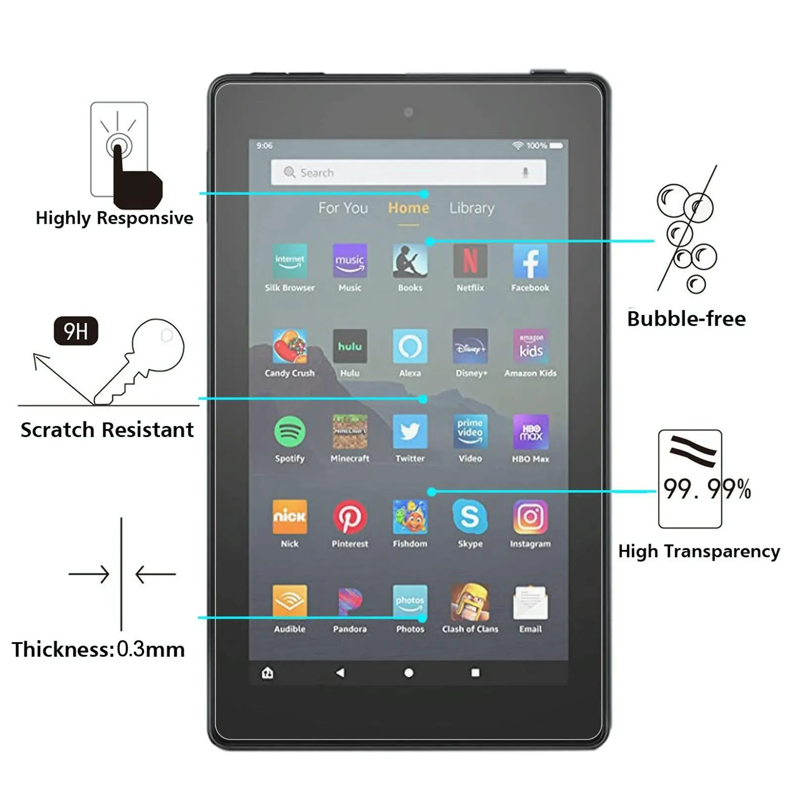 25-Pack Tempered Glass Film For Amazon Kindle Fire 7 2019