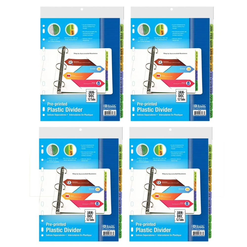 48 Pk Index Dividers Preprinted Jan-Dec 12 Month 3 Ring Binders Multicolor Tabs