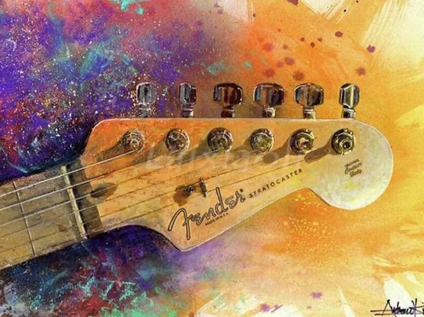 Abstract Guitar Diamond Embroidery - Full Square/Round Diamonds, Music Room Art