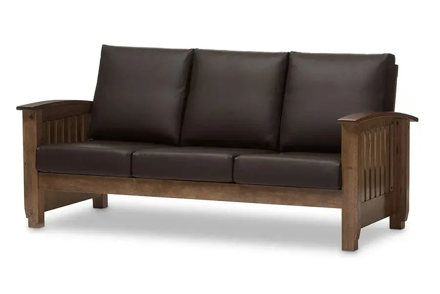 Charlotte Faux Leather 3-Seater Sofa, Dark Brown