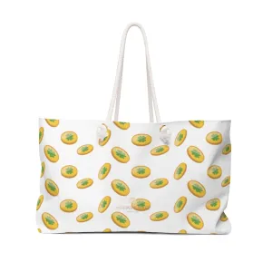 Coins Print Weekender Bag, White Green Gold Coins St. Patrick's Day Irish Print 24"x13"Weekender Bag- Made in USA
