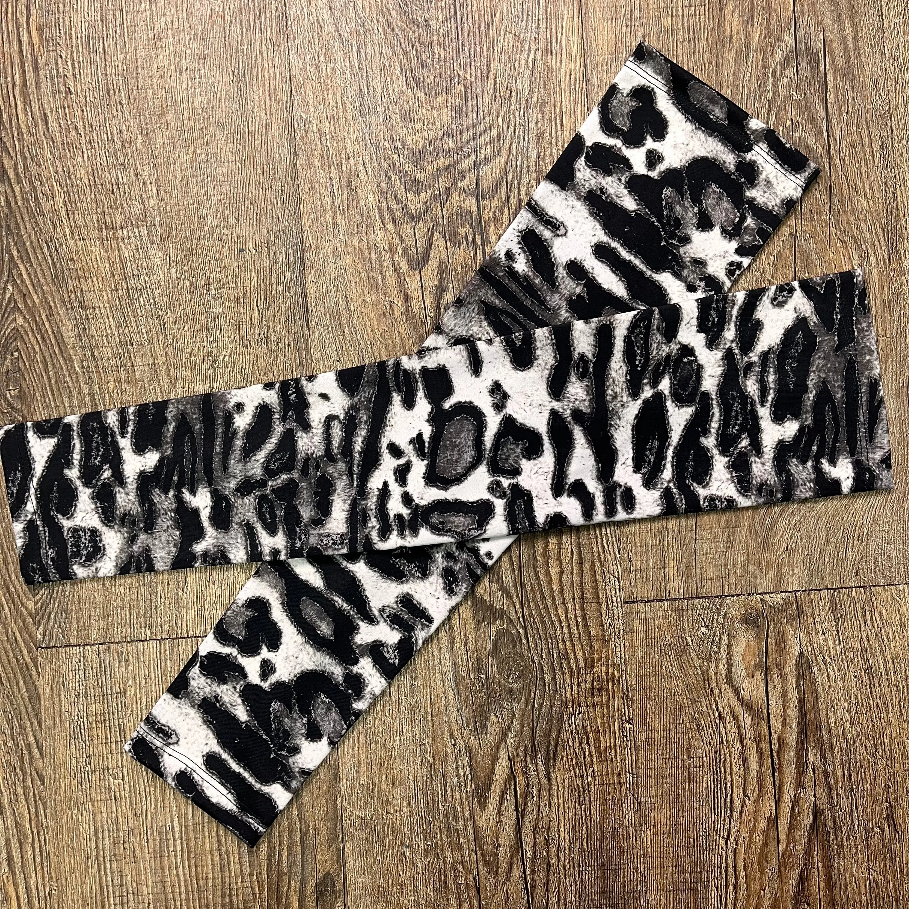 Compression Arm Sleeves in Black/White Leopard Print Spandex