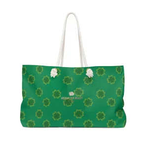 Dark Green Clover Weekender Bag, St. Patrick's Day Large Weekender Tote Bag- Printed in USA