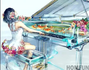 Glass Piano - Musical Diamond Painting, Full Square/Round Drill 5D Diamonds, Aquarium Piano