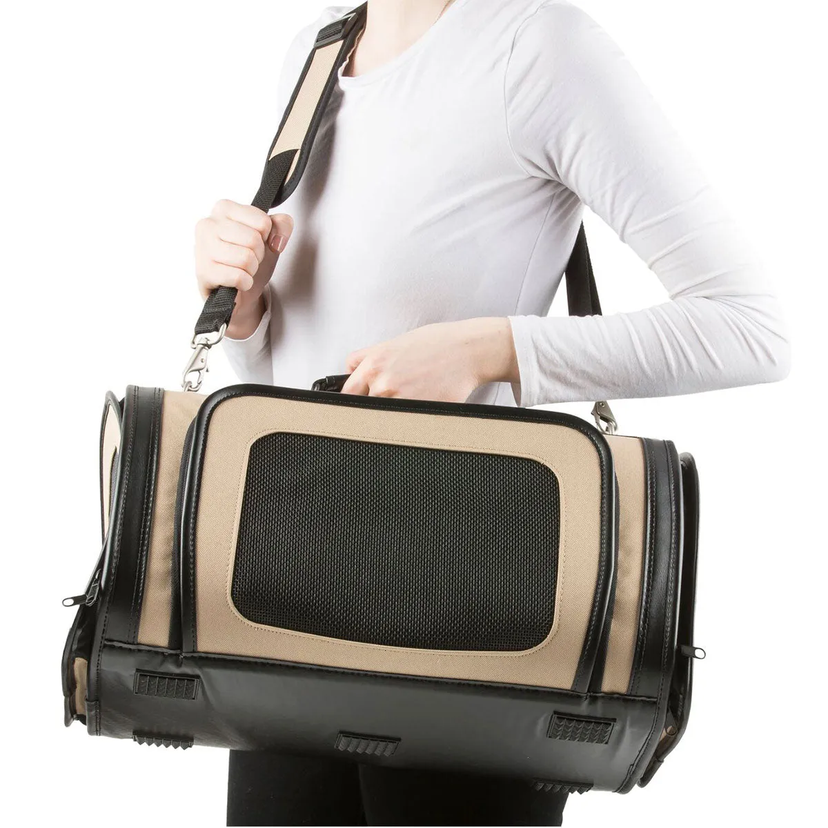 Kelle Designer Duffle Pet Carrrier - Khaki