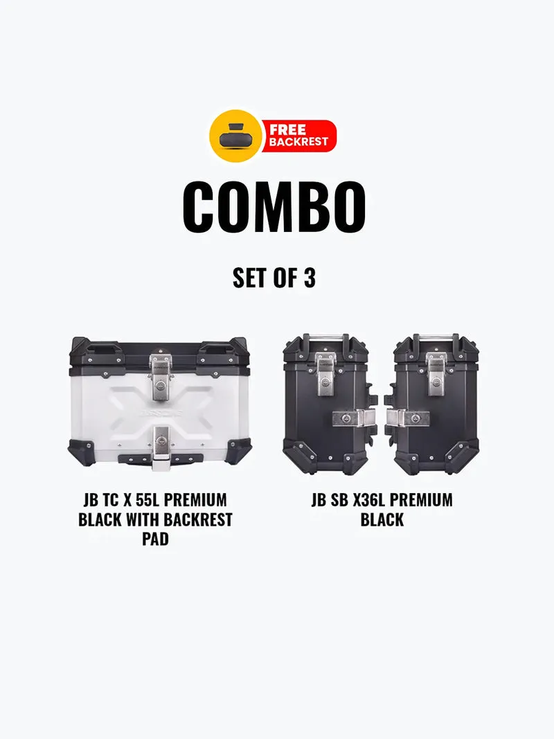 Set Of 3 Combo Of JB TC X 55L Premium Silver With Backrest Pad   JB SB X36L Premium Black