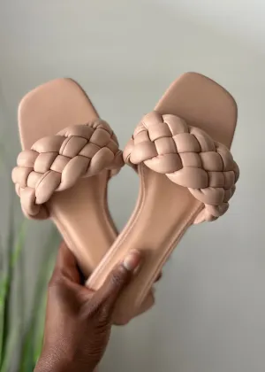 The Elle Vegan Leather Braided Slide- Nude
