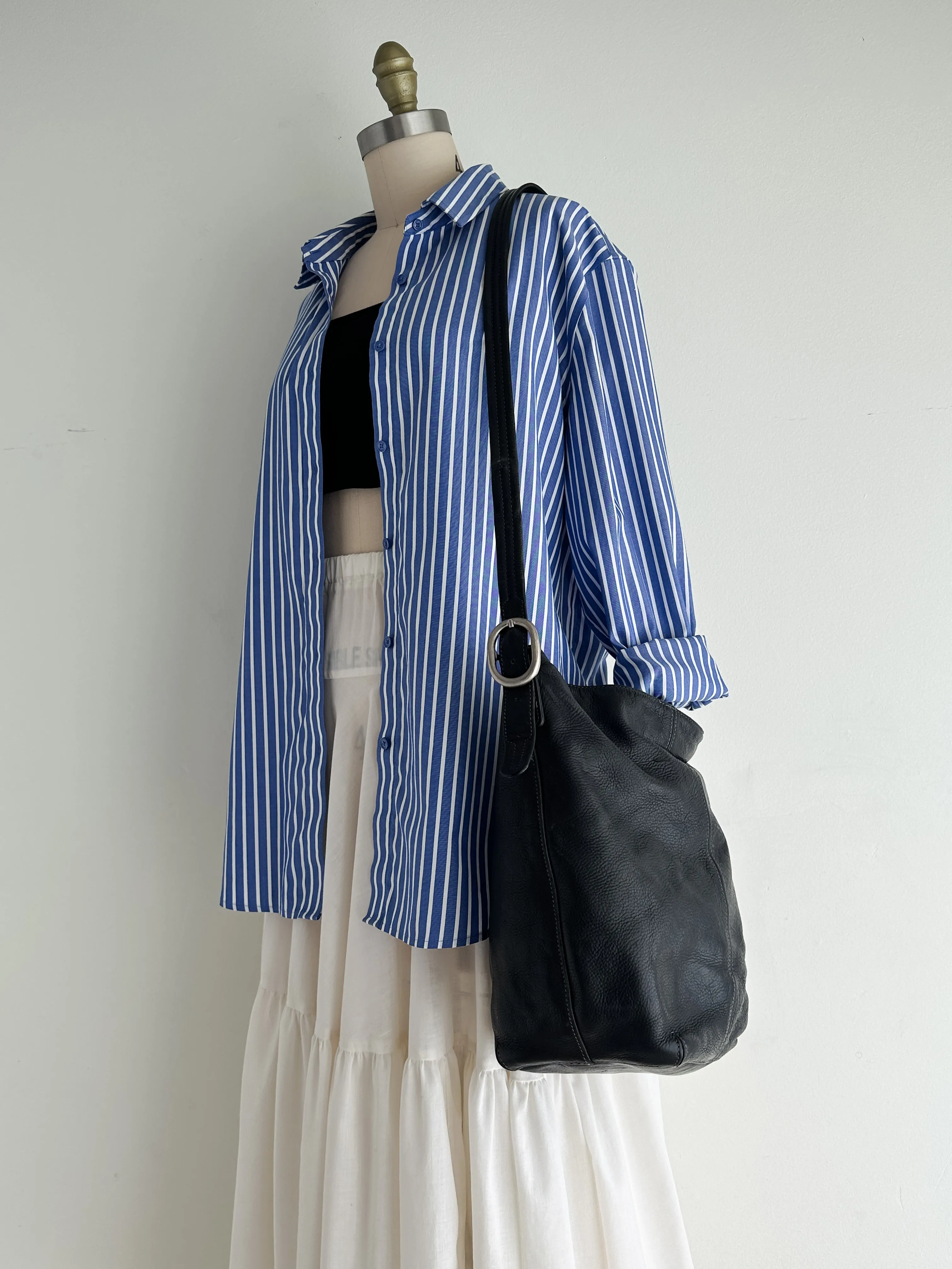 vintage black leather bucket bag