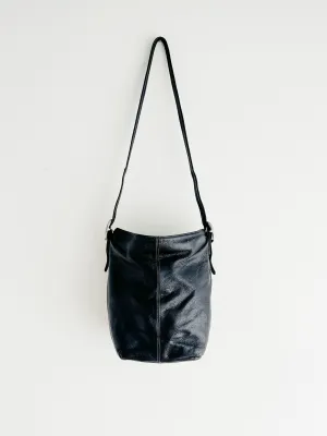 vintage black leather bucket bag